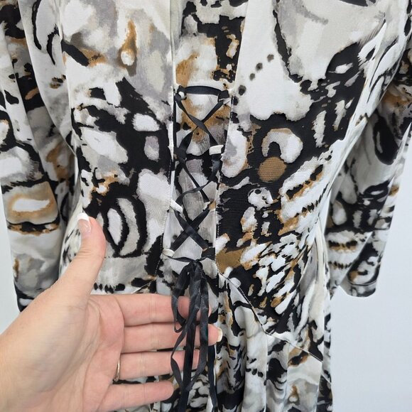 Womens Milano XL Abstract Print Tunic Top With Lace-Up Back Detail & Flared Hem - Picture 6 of 14